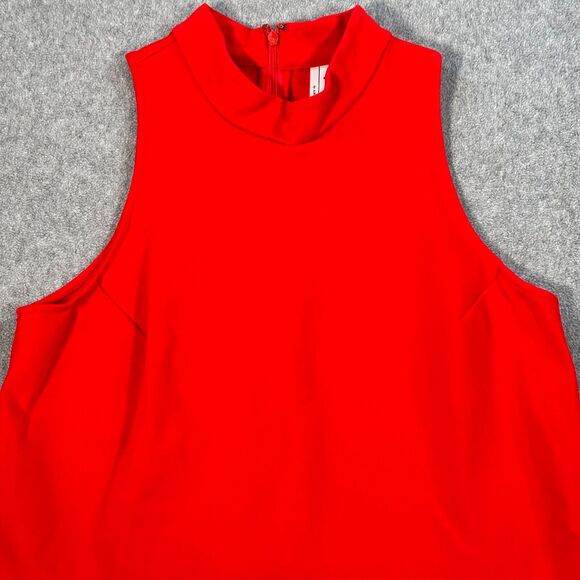 Anthropologie Mock Neck Ruffle Hem Top Women's Medium Red Sleeveless Knit Peplum - Picture 2 of 12